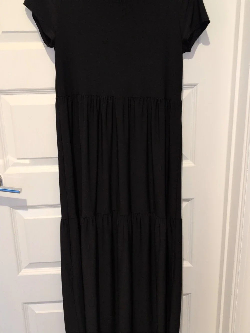 Nicole Miller Black Short-Sleeve Tiered Maxi Dress - Picture 2 of 9
